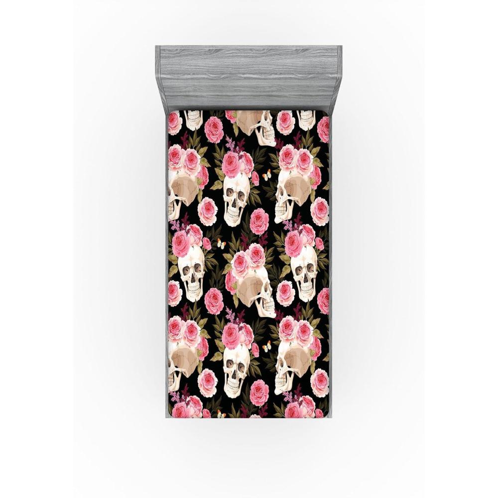 imageAmbesonne Floral Fitted Sheet Valentines Day Concept Art Pastel Repetitive Roses Pattern Plot Decorative Soft Bedding AllRound Elastic Pocket California King Dark Pink Blush and WhitePink Laurel Green Black