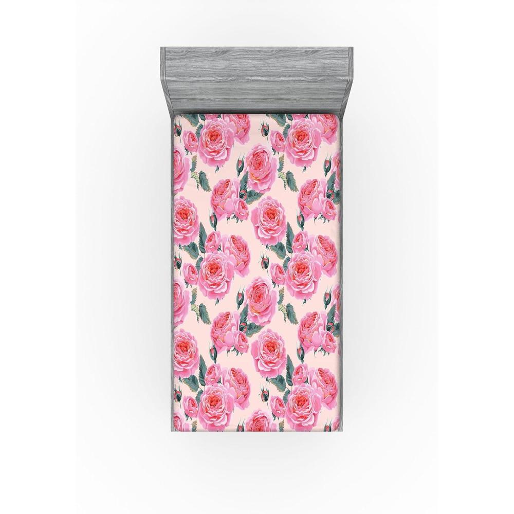 imageAmbesonne Floral Fitted Sheet Valentines Day Concept Art Pastel Repetitive Roses Pattern Plot Decorative Soft Bedding AllRound Elastic Pocket California King Dark Pink Blush and WhiteDark Pink and Cadet Blue