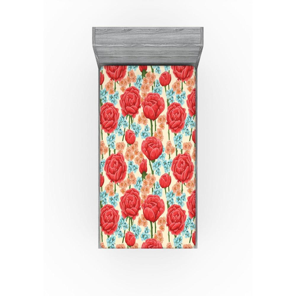 imageAmbesonne Floral Fitted Sheet Valentines Day Concept Art Pastel Repetitive Roses Pattern Plot Decorative Soft Bedding AllRound Elastic Pocket California King Dark Pink Blush and WhiteDark Salmon and Slate Blue