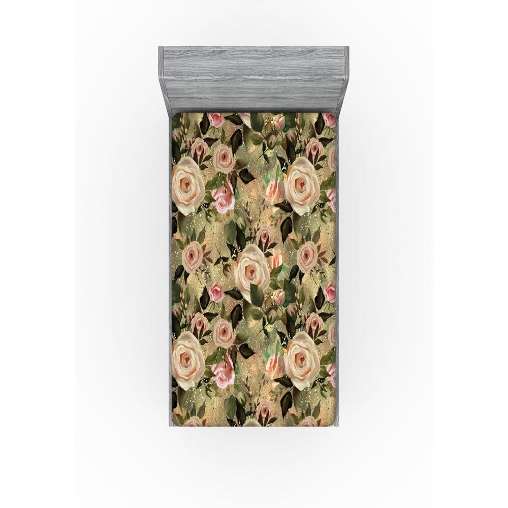 imageAmbesonne Floral Fitted Sheet Valentines Day Concept Art Pastel Repetitive Roses Pattern Plot Decorative Soft Bedding AllRound Elastic Pocket California King Dark Pink Blush and WhitePale Rose Laurel Green
