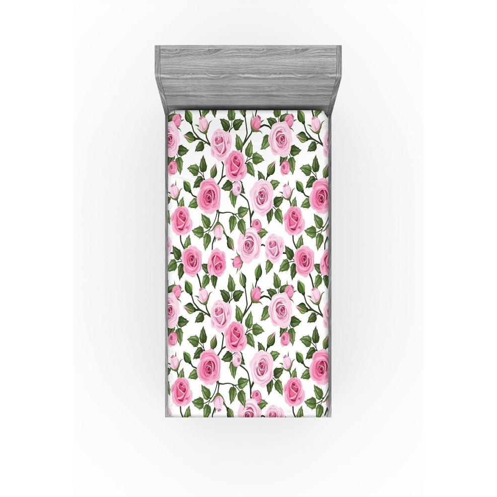 imageAmbesonne Floral Fitted Sheet Valentines Day Concept Art Pastel Repetitive Roses Pattern Plot Decorative Soft Bedding AllRound Elastic Pocket California King Dark Pink Blush and WhitePastel Pink Olive Green
