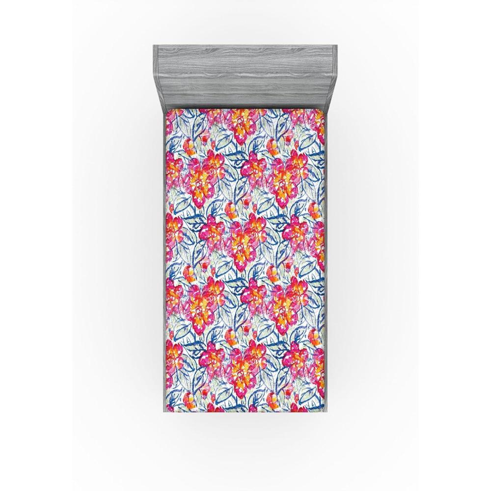 imageAmbesonne Floral Fitted Sheet Valentines Day Theme Grunge Style Repetitive Rose Flowers Abstract Decorative Soft Bedding AllRound Elastic Pocket California King Pale Fuchsia and SepiaHot Pink and Blue Violet