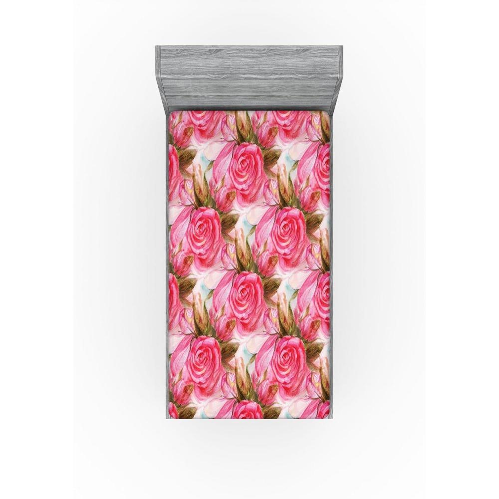 imageAmbesonne Floral Fitted Sheet Valentines Day Theme Grunge Style Repetitive Rose Flowers Abstract Decorative Soft Bedding AllRound Elastic Pocket California King Pale Fuchsia and SepiaDark Coral Khaki Green