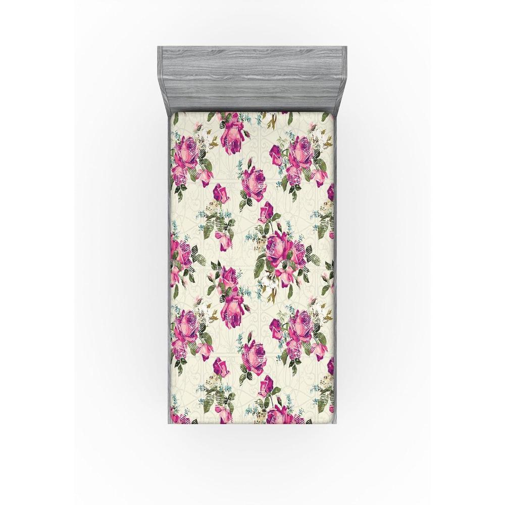 imageAmbesonne Floral Fitted Sheet Valentines Day Theme Grunge Style Repetitive Rose Flowers Abstract Decorative Soft Bedding AllRound Elastic Pocket California King Pale Fuchsia and SepiaPale Fuchsia and Sepia