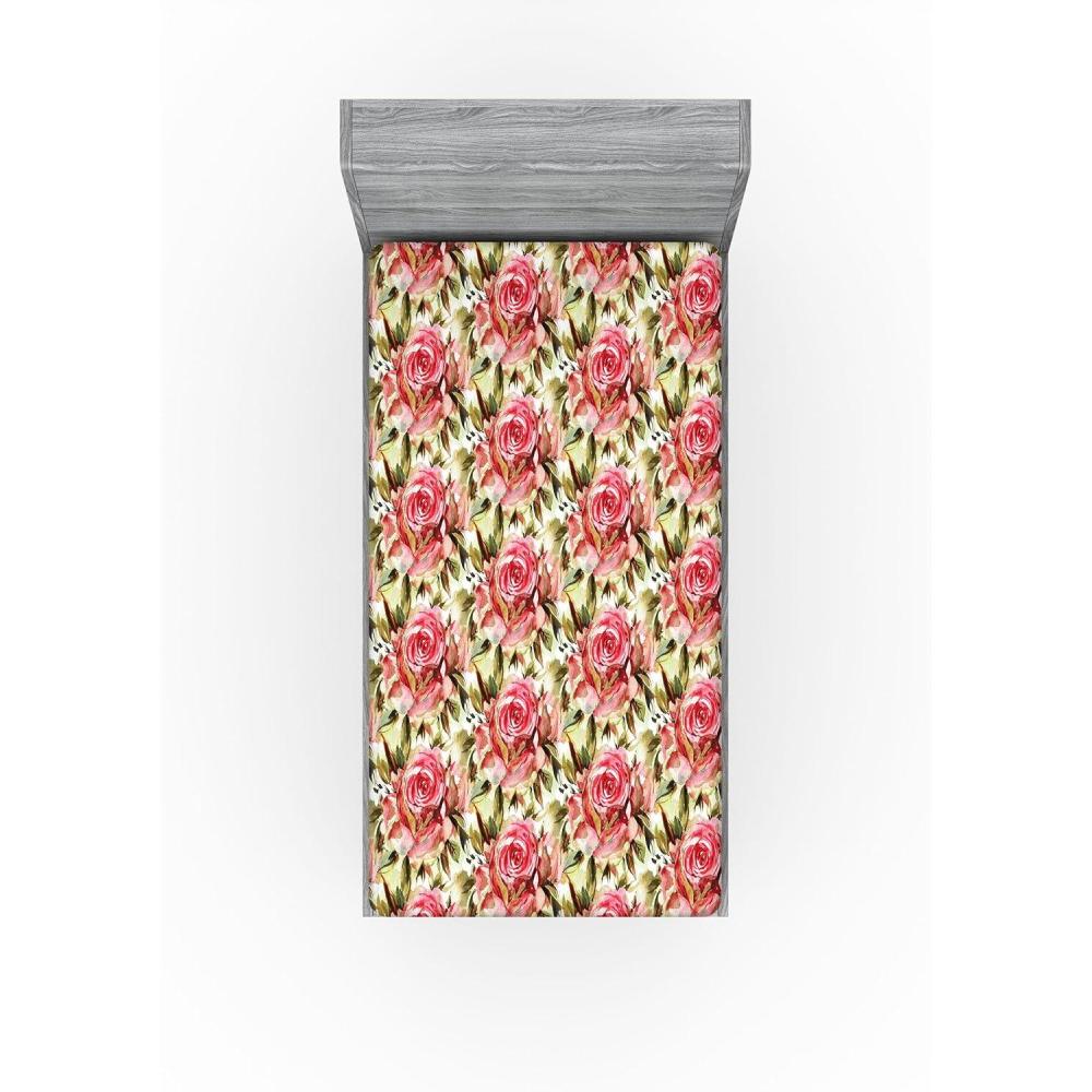 imageAmbesonne Floral Fitted Sheet Valentines Day Theme Grunge Style Repetitive Rose Flowers Abstract Decorative Soft Bedding AllRound Elastic Pocket California King Pale Fuchsia and SepiaDark Coral Khaki and Camel