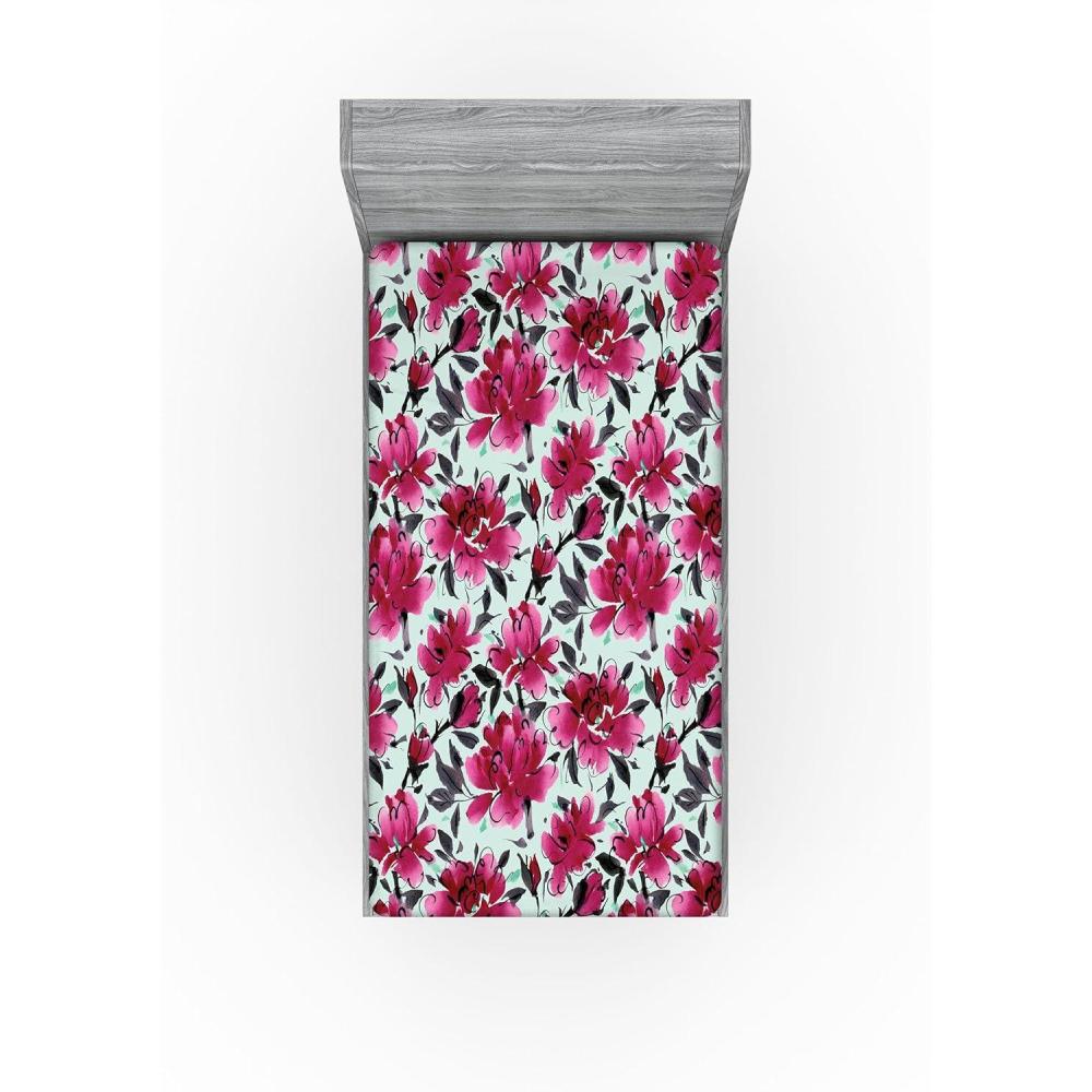 imageAmbesonne Floral Fitted Sheet Valentines Day Theme Grunge Style Repetitive Rose Flowers Abstract Decorative Soft Bedding AllRound Elastic Pocket California King Pale Fuchsia and SepiaDark Magenta Mint Green