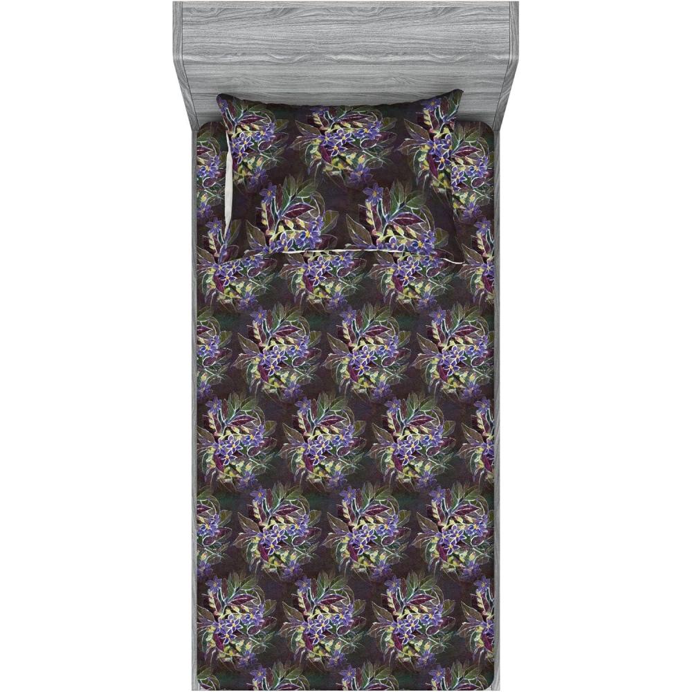 imageAmbesonne Floral Fitted Sheet amp Pillow Sham Set Realistic Painting Print A Million Roses to My Love Valentines Day Decorative Printed 3 Piece Bedding Decor Set Full Pale Pink Dark Pink and EcruLilac Plum and Laurel Green