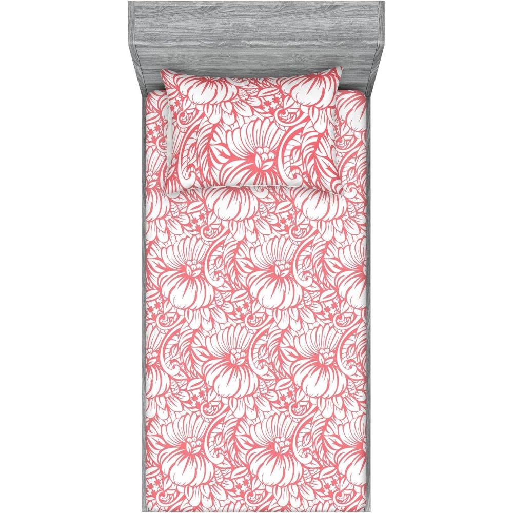 imageAmbesonne Floral Fitted Sheet amp Pillow Sham Set Realistic Painting Print A Million Roses to My Love Valentines Day Decorative Printed 3 Piece Bedding Decor Set Full Pale Pink Dark Pink and EcruPale Ruby White