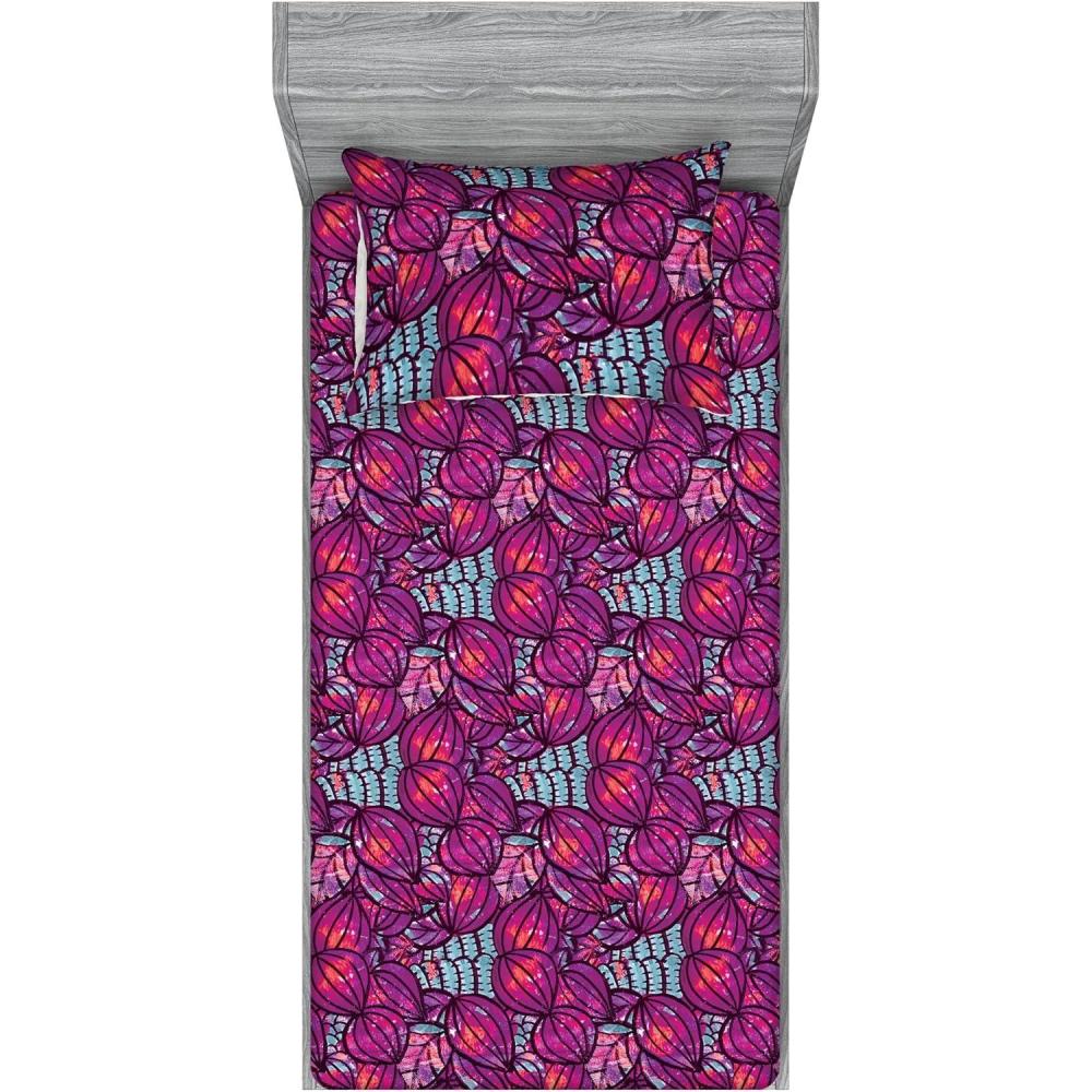 imageAmbesonne Floral Fitted Sheet amp Pillow Sham Set Realistic Painting Print A Million Roses to My Love Valentines Day Decorative Printed 3 Piece Bedding Decor Set Full Pale Pink Dark Pink and EcruPurple Pink Blue Grey