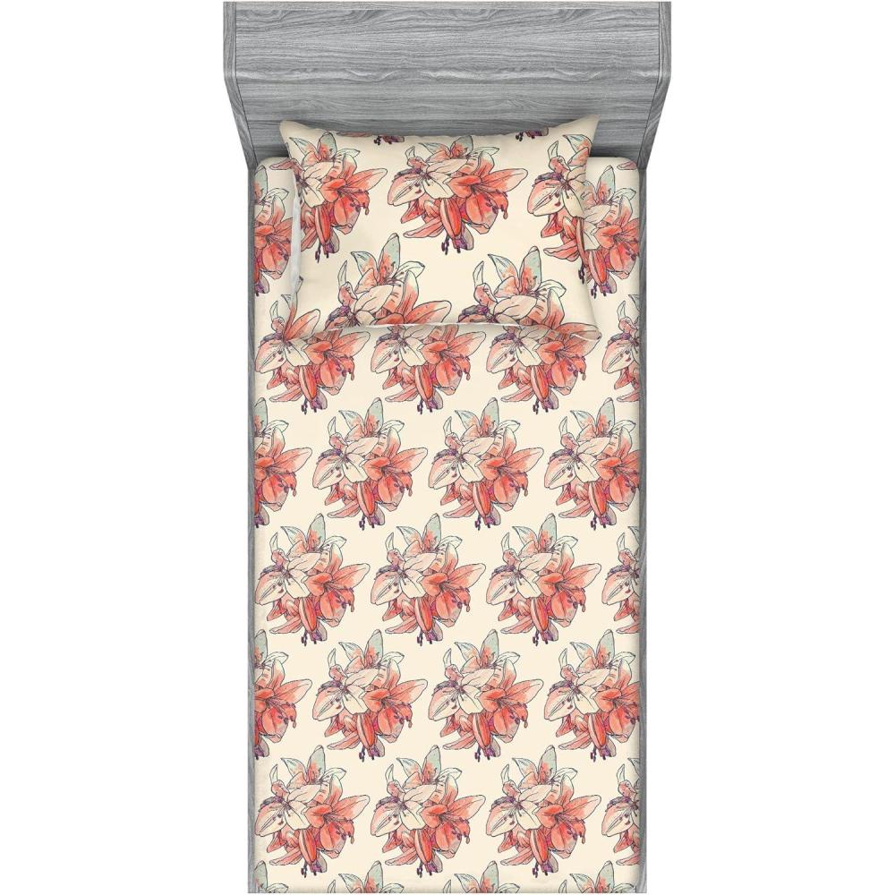 imageAmbesonne Floral Fitted Sheet amp Pillow Sham Set Realistic Painting Print A Million Roses to My Love Valentines Day Decorative Printed 3 Piece Bedding Decor Set Full Pale Pink Dark Pink and EcruCoral Coral and Pale Grey