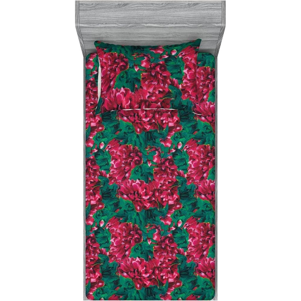 imageAmbesonne Floral Fitted Sheet amp Pillow Sham Set Realistic Painting Print A Million Roses to My Love Valentines Day Decorative Printed 3 Piece Bedding Decor Set Full Pale Pink Dark Pink and EcruRuby Pink and Forest Green