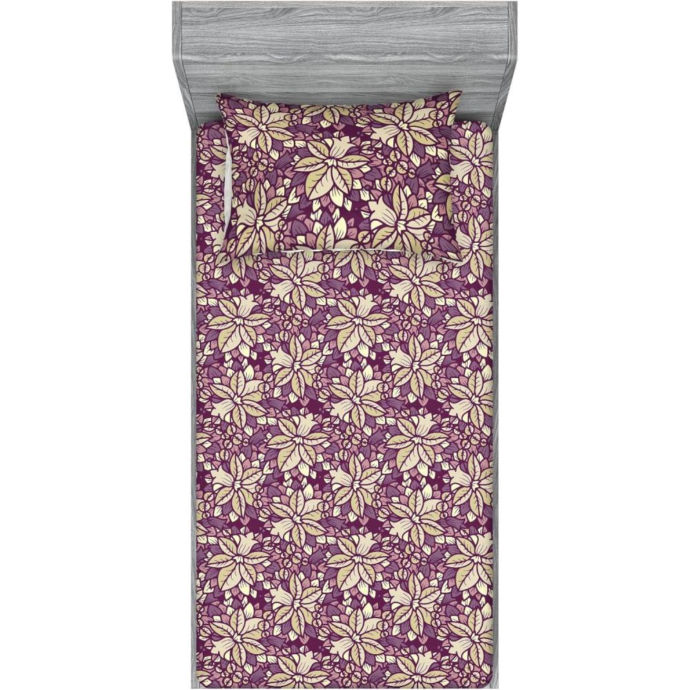 imageAmbesonne Floral Fitted Sheet amp Pillow Sham Set Realistic Painting Print A Million Roses to My Love Valentines Day Decorative Printed 3 Piece Bedding Decor Set Full Pale Pink Dark Pink and EcruEggplant Sage Green and Mauve