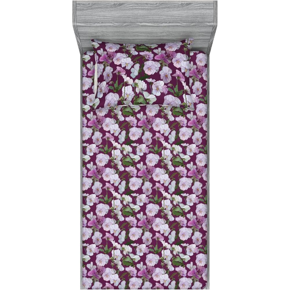 imageAmbesonne Floral Fitted Sheet amp Pillow Sham Set Realistic Painting Print A Million Roses to My Love Valentines Day Decorative Printed 3 Piece Bedding Decor Set Full Pale Pink Dark Pink and EcruLilac Reseda Green Plum