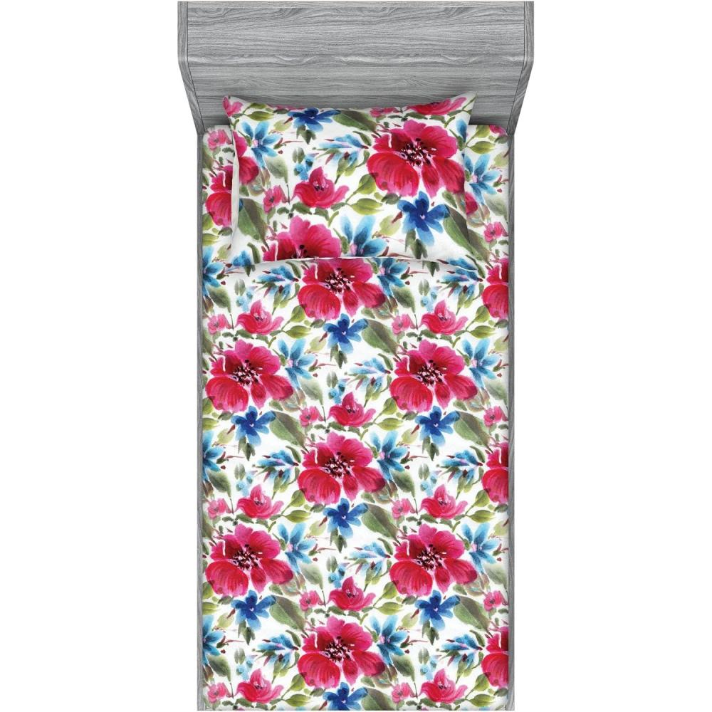 imageAmbesonne Floral Fitted Sheet amp Pillow Sham Set Realistic Painting Print A Million Roses to My Love Valentines Day Decorative Printed 3 Piece Bedding Decor Set Full Pale Pink Dark Pink and EcruPastel Pink Sage Green