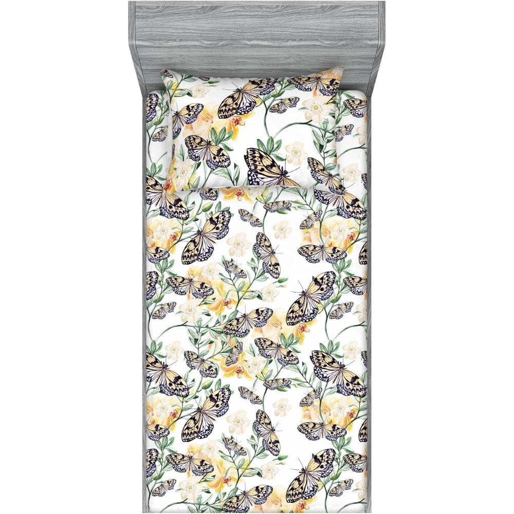 imageAmbesonne Floral Fitted Sheet amp Pillow Sham Set Romantic Concept Art Featuring Rose Flowers Hearts Leaves Valentine Decorative Printed 3 Piece Bedding Decor Set Queen Pastel Pink and Fern GreenJade Green and Pale Eggplant