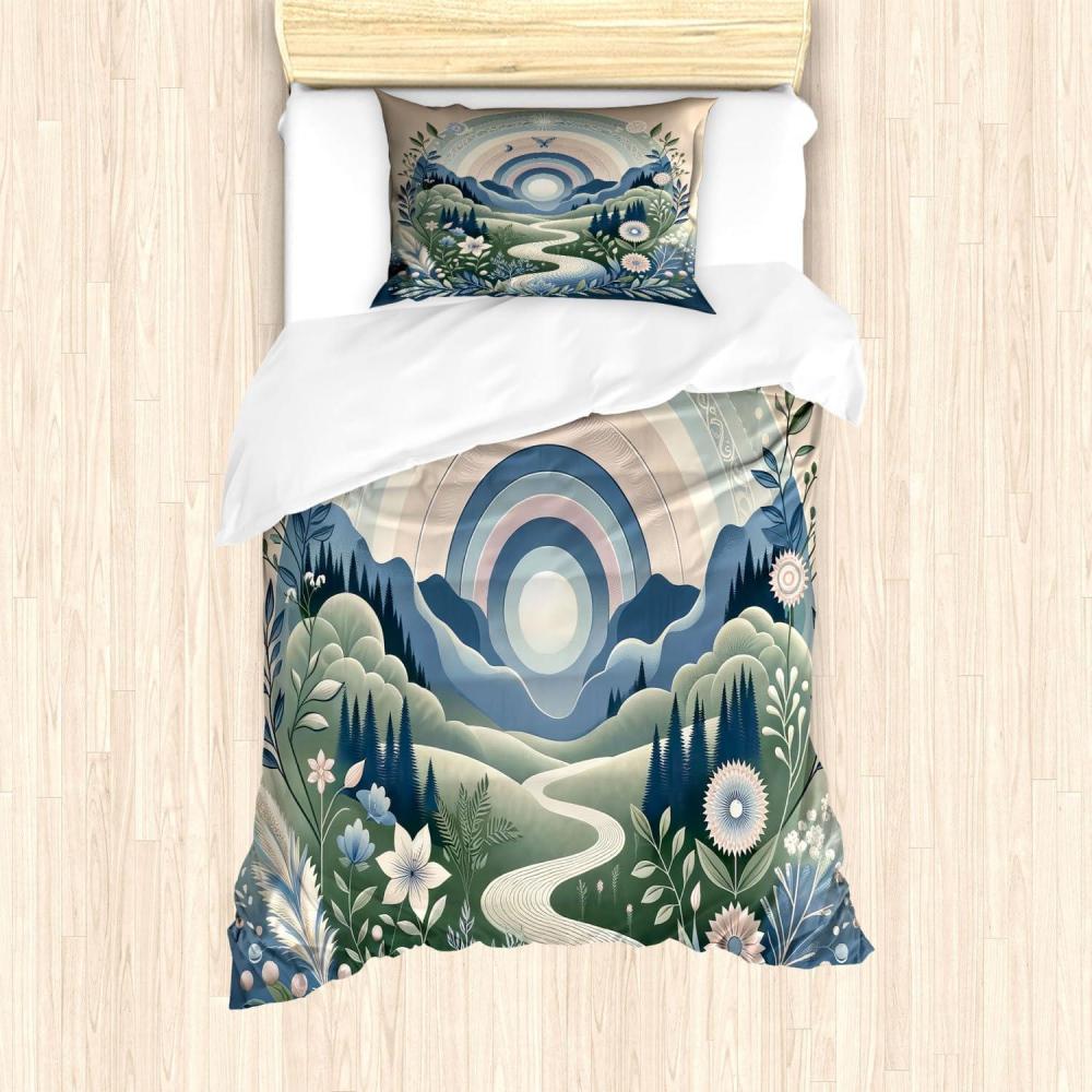 imageAmbesonne Floral Heart Duvet Cover Set Tenderness of Romantic Garden Ivy Branches and Roses Valentines Day Decorative 3 Piece Bedding Set with 2 Pillow Shams Queen Size Laurel Green and PinkSlate Blue Reseda Green