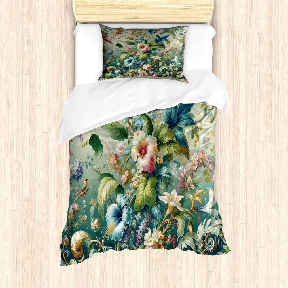 imageAmbesonne Floral Heart Duvet Cover Set Tenderness of Romantic Garden Ivy Branches and Roses Valentines Day Decorative 3 Piece Bedding Set with 2 Pillow Shams Queen Size Laurel Green and PinkGreen Multicolor