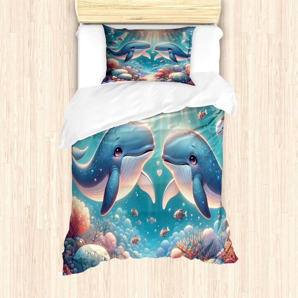 imageAmbesonne Floral Heart Duvet Cover Set Tenderness of Romantic Garden Ivy Branches and Roses Valentines Day Decorative 3 Piece Bedding Set with 2 Pillow Shams Queen Size Laurel Green and PinkSea Blue and Coral