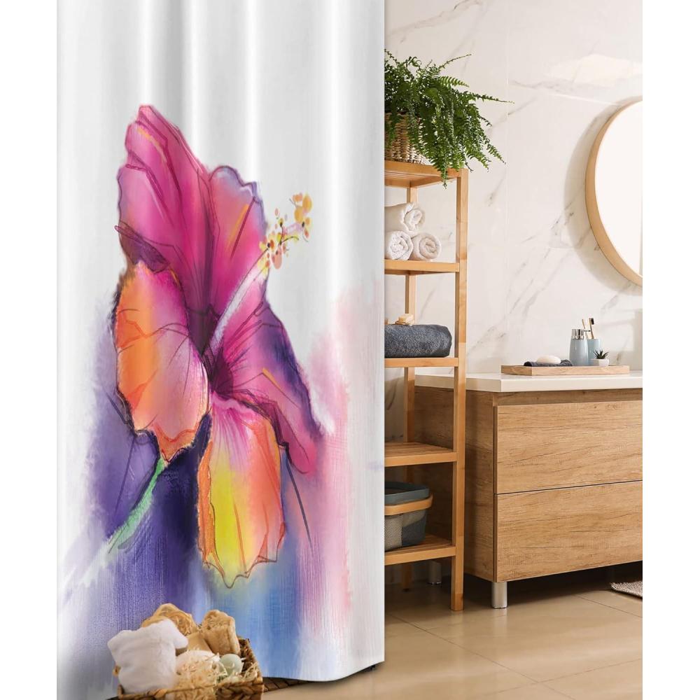 imageAmbesonne Flower Stall Shower Curtain Hibiscus Flower in Pastel Abstract Colorful Romantic Petal Pattern Art Print Fabric Bathroom Decor Set with Hooks 36 W x 72 L Pink Tones