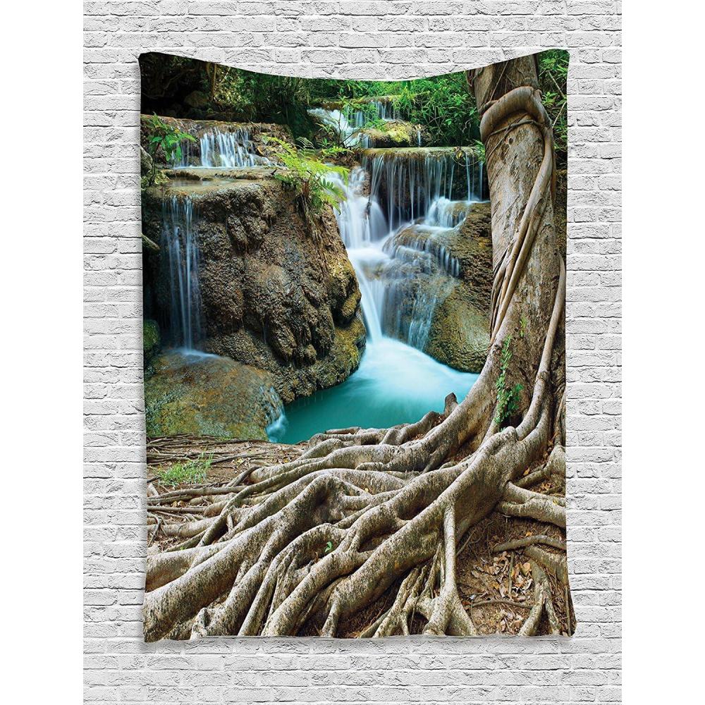 imageAmbesonne Forest Tapestry Mystic Dark Fog Atmosphere Deep in The Forest Woodland Nobody Silence Image Wide Wall Hanging for Bedroom Living Room Dorm 60 X 40 Brown Orange GreenGreen Coffee Brown