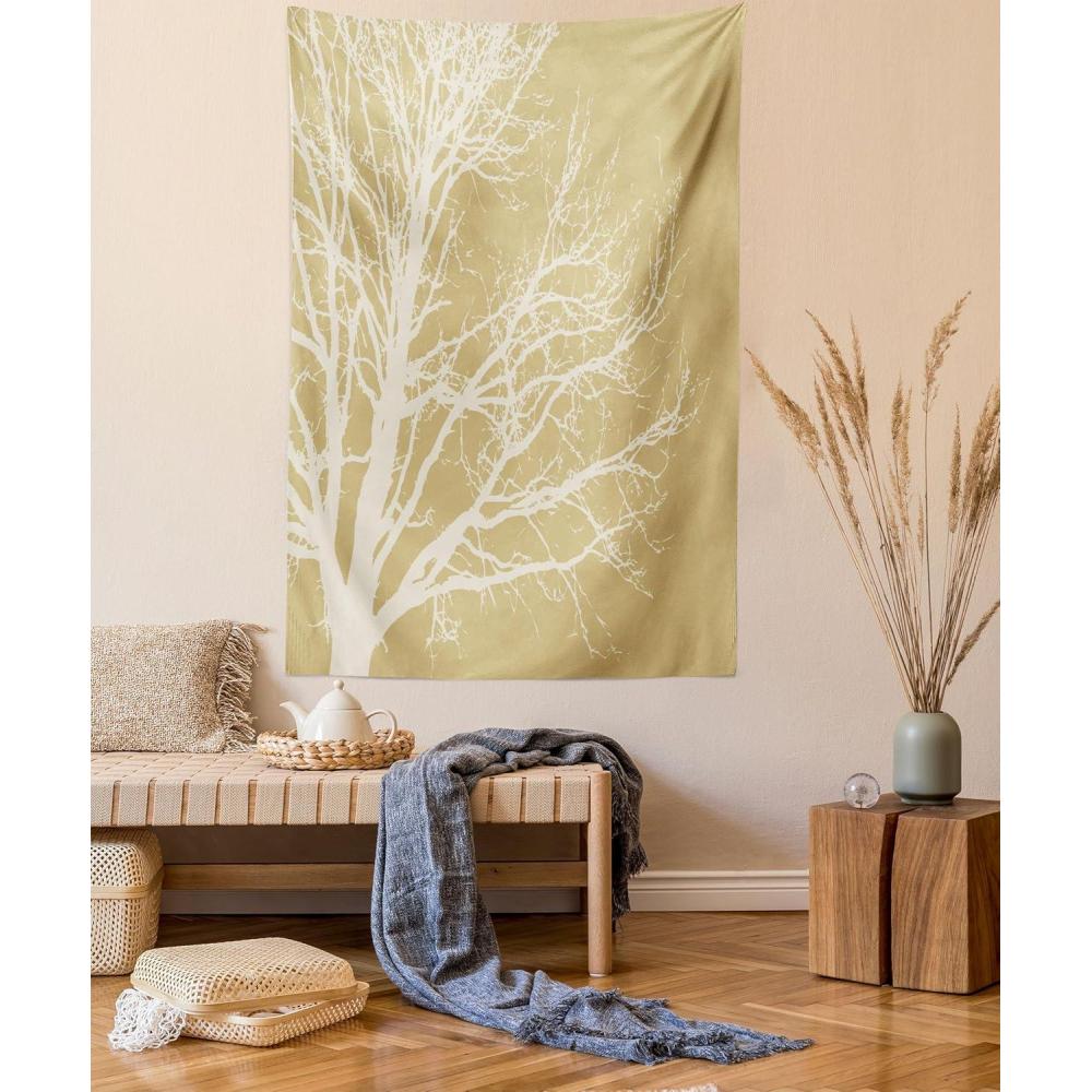 imageAmbesonne Forest Tapestry Mystic Dark Fog Atmosphere Deep in The Forest Woodland Nobody Silence Image Wide Wall Hanging for Bedroom Living Room Dorm 60 X 40 Brown Orange GreenCream Tan