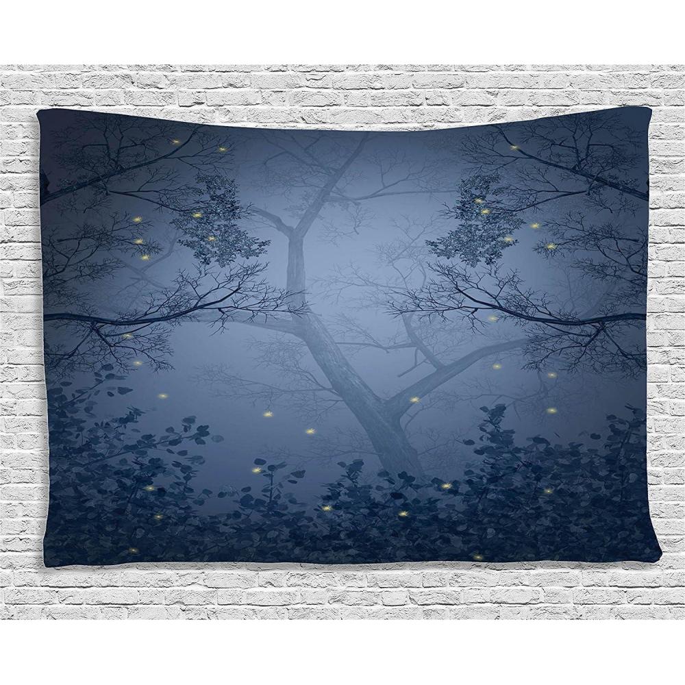 imageAmbesonne Forest Tapestry Mystic Dark Fog Atmosphere Deep in The Forest Woodland Nobody Silence Image Wide Wall Hanging for Bedroom Living Room Dorm 60 X 40 Brown Orange GreenSlate Blue