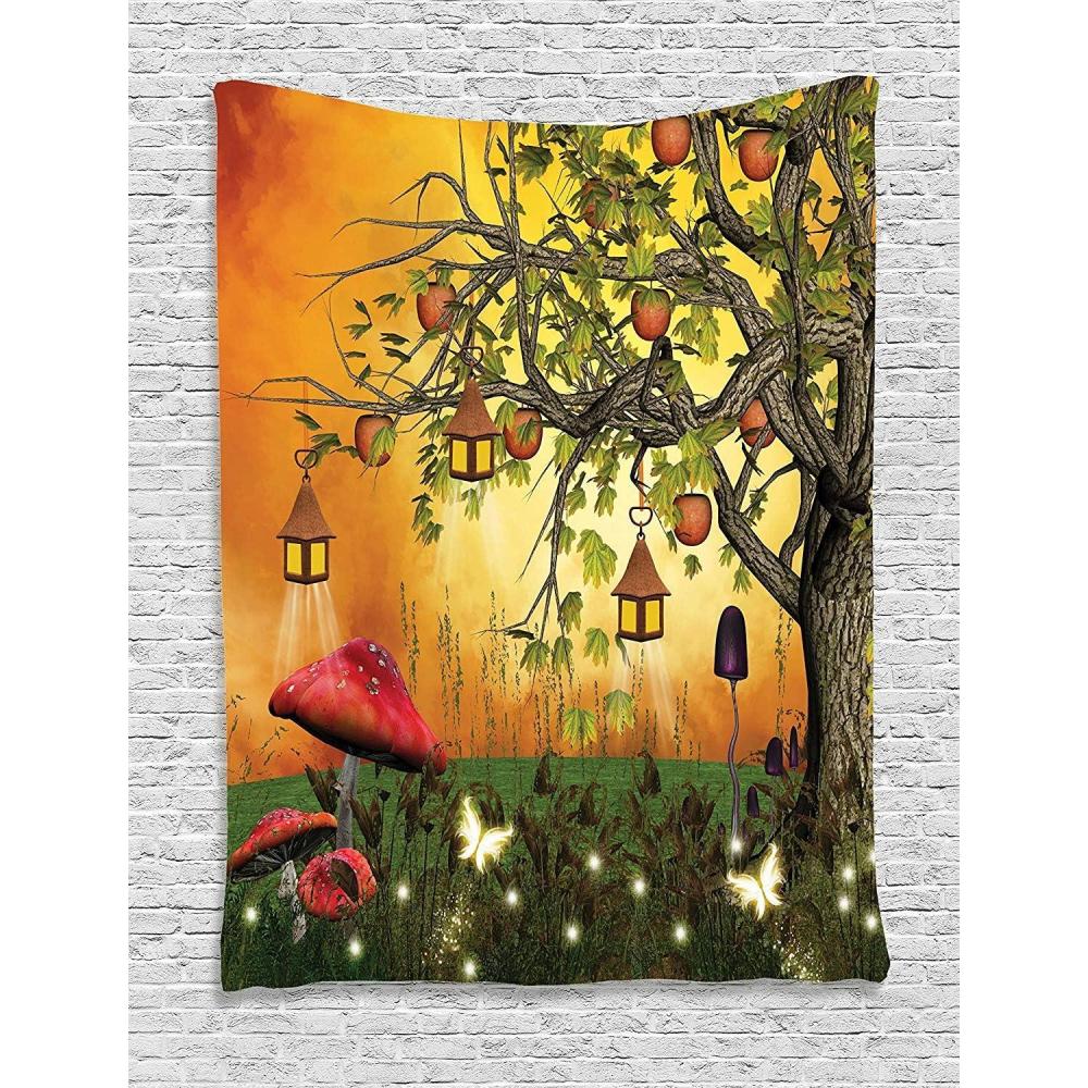 imageAmbesonne Forest Tapestry Mystic Dark Fog Atmosphere Deep in The Forest Woodland Nobody Silence Image Wide Wall Hanging for Bedroom Living Room Dorm 60 X 40 Brown Orange GreenMulticolor