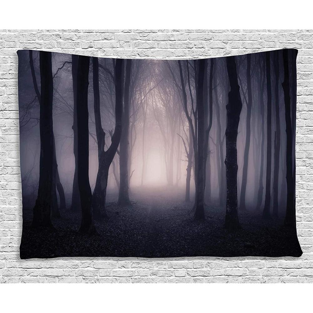 imageAmbesonne Forest Tapestry Path in Dark Deep in Forest with Fog Halloween Creepy Twisted Branches Picture Wide Wall Hanging for Bedroom Living Room Dorm 60 X 40 Grey Purple