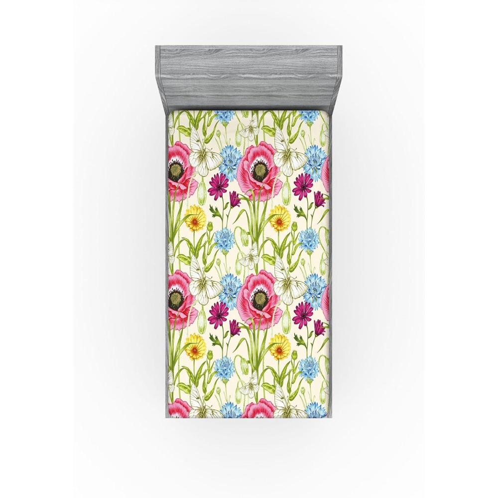 imageAmbesonne Garden Fitted Sheet Flowers Watercolor Splashes Valentine Romantic Theme Illustration Decorative Soft Fabric Bedding AllRound Elastic Pocket Twin Size Dark Pink Coral and BlushApple Green and Dark Pink