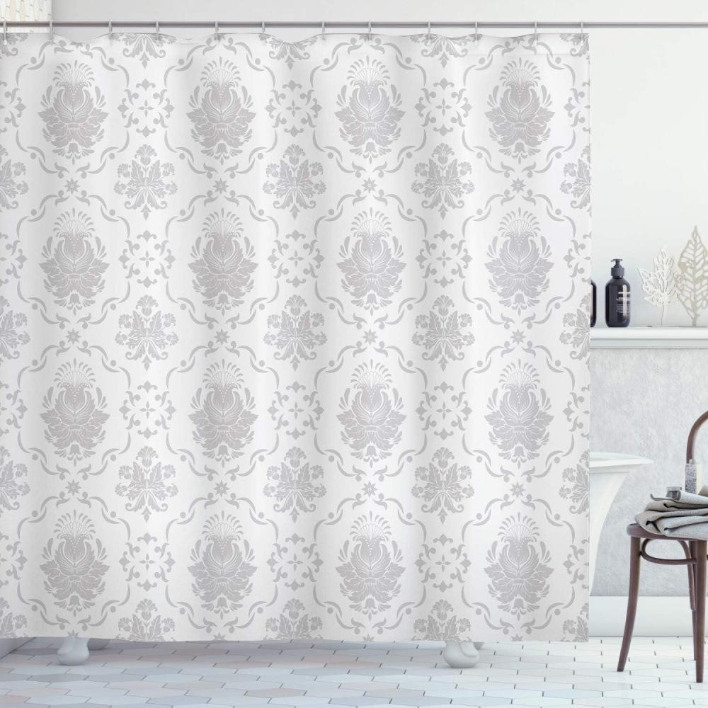imageAmbesonne Grey Shower Curtain Classic Victorian Floral Patterns Tulips Nostalgic Romantic Modern in Vintage Style Bohemian Cloth Fabric Bathroom Decor Set with Hooks 69 W x 75 L Grey