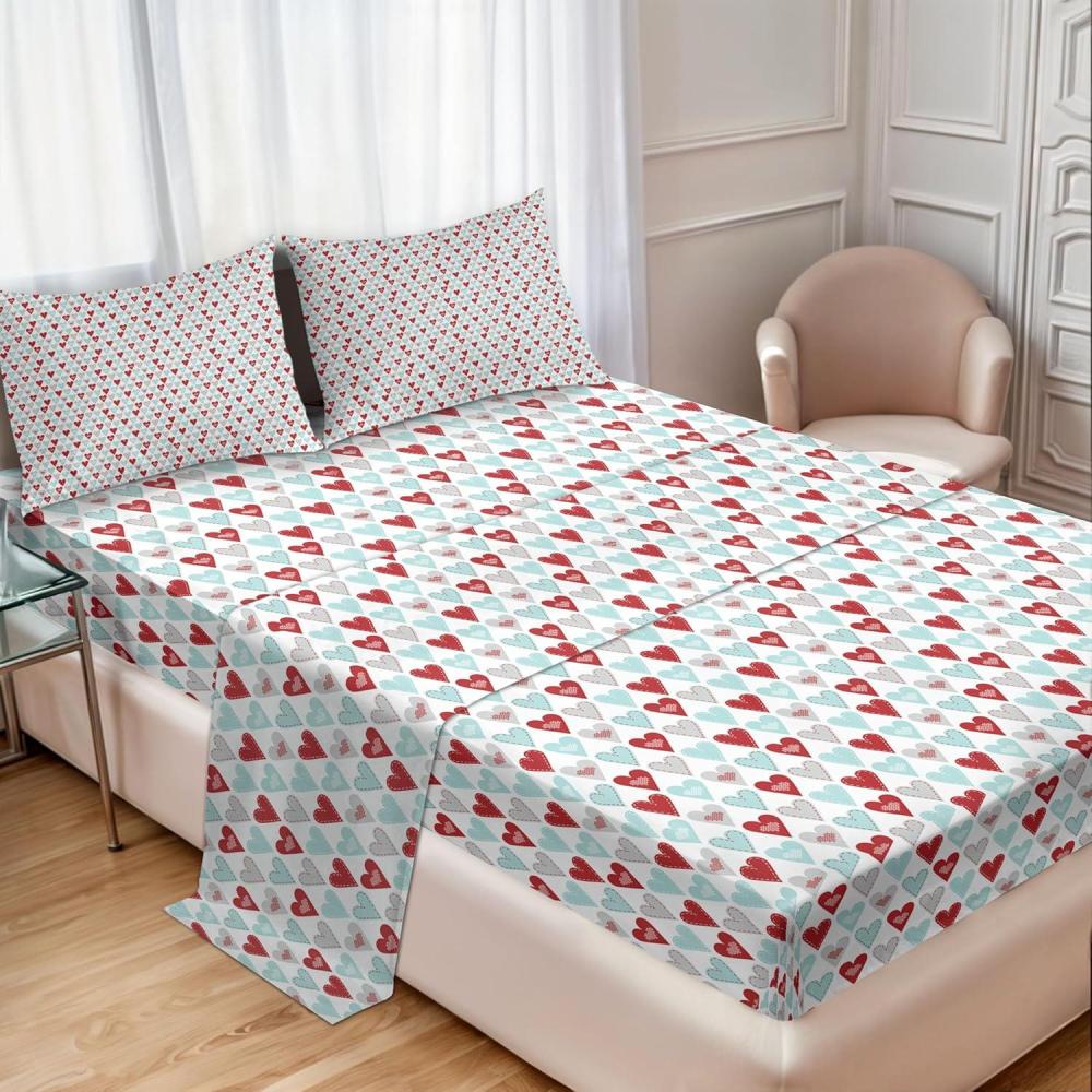 imageAmbesonne Heart Sheet Set Valentines Day Theme Repetitive Hearts Love Romance Art Style Pattern Fitted and Flat Sheet with Pillowcases Bedding Accent 4 Piece Set King Ruby Pale Blue White