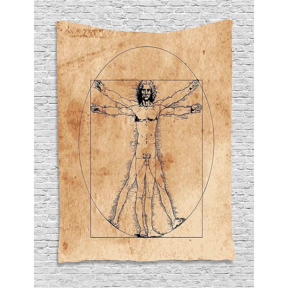imageAmbesonne Human Anatomy Tapestry Medieval Vitruvian Man Crosshatching Famous Italian Painting Renaissance Body Art Wall Hanging for Bedroom Living Room Dorm Decor 60 X 80 Sepia