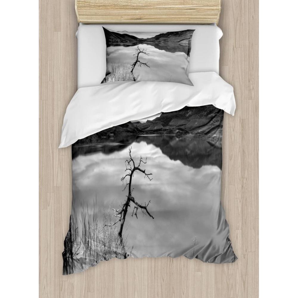 imageAmbesonne Kiss Duvet Cover Set Girl Black Silhouette Blowing Red Hearts Romance Love Valentines Day Theme Decorative 3 Piece Bedding Set with 2 Pillow Shams Queen Size Black White RedBlack White Grey