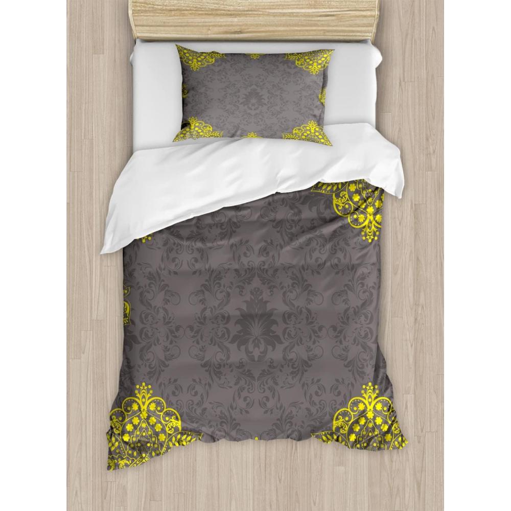 imageAmbesonne Kiss Duvet Cover Set Girl Black Silhouette Blowing Red Hearts Romance Love Valentines Day Theme Decorative 3 Piece Bedding Set with 2 Pillow Shams Queen Size Black White RedGrey Yellow