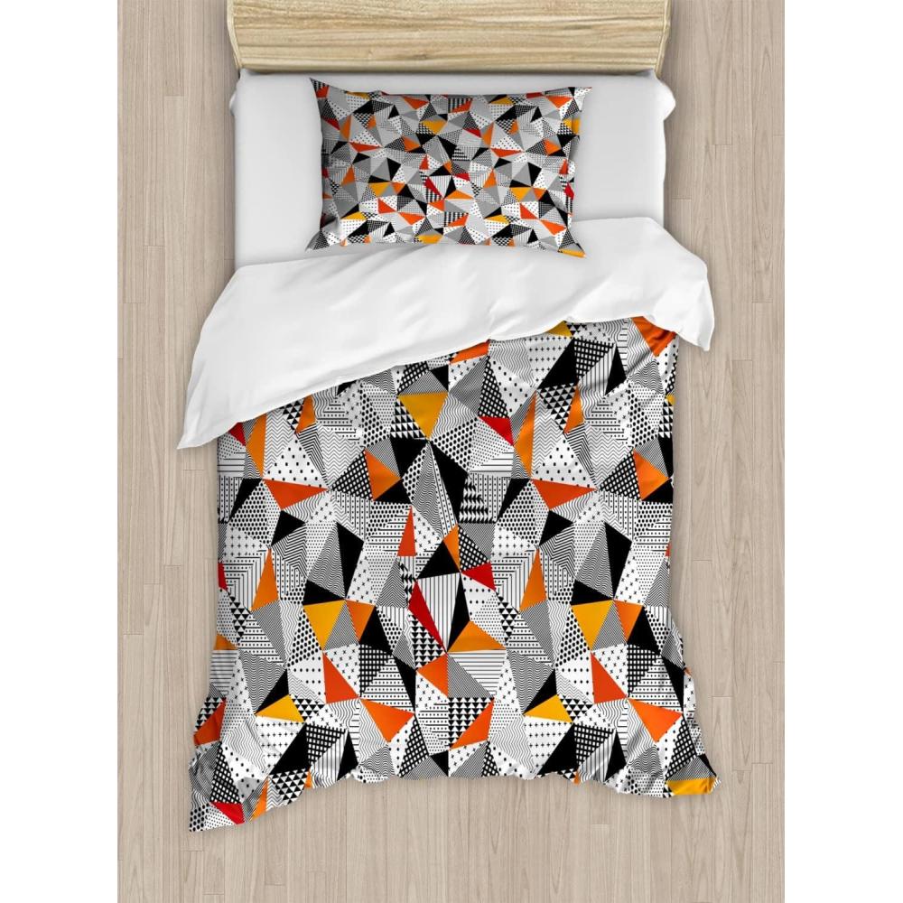 imageAmbesonne Kiss Duvet Cover Set Girl Black Silhouette Blowing Red Hearts Romance Love Valentines Day Theme Decorative 3 Piece Bedding Set with 2 Pillow Shams Queen Size Black White RedOrange Black White
