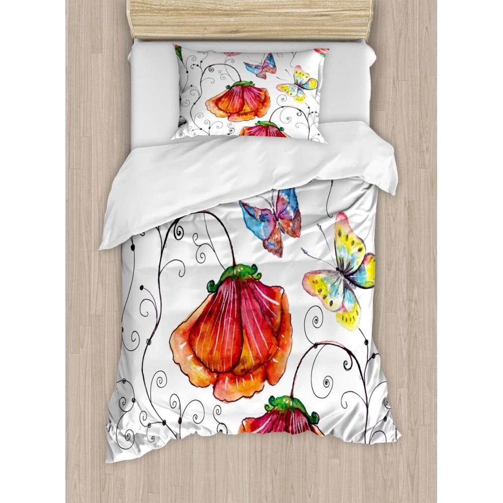 imageAmbesonne Kiss Duvet Cover Set Girl Black Silhouette Blowing Red Hearts Romance Love Valentines Day Theme Decorative 3 Piece Bedding Set with 2 Pillow Shams Queen Size Black White RedVermilion Multicolor