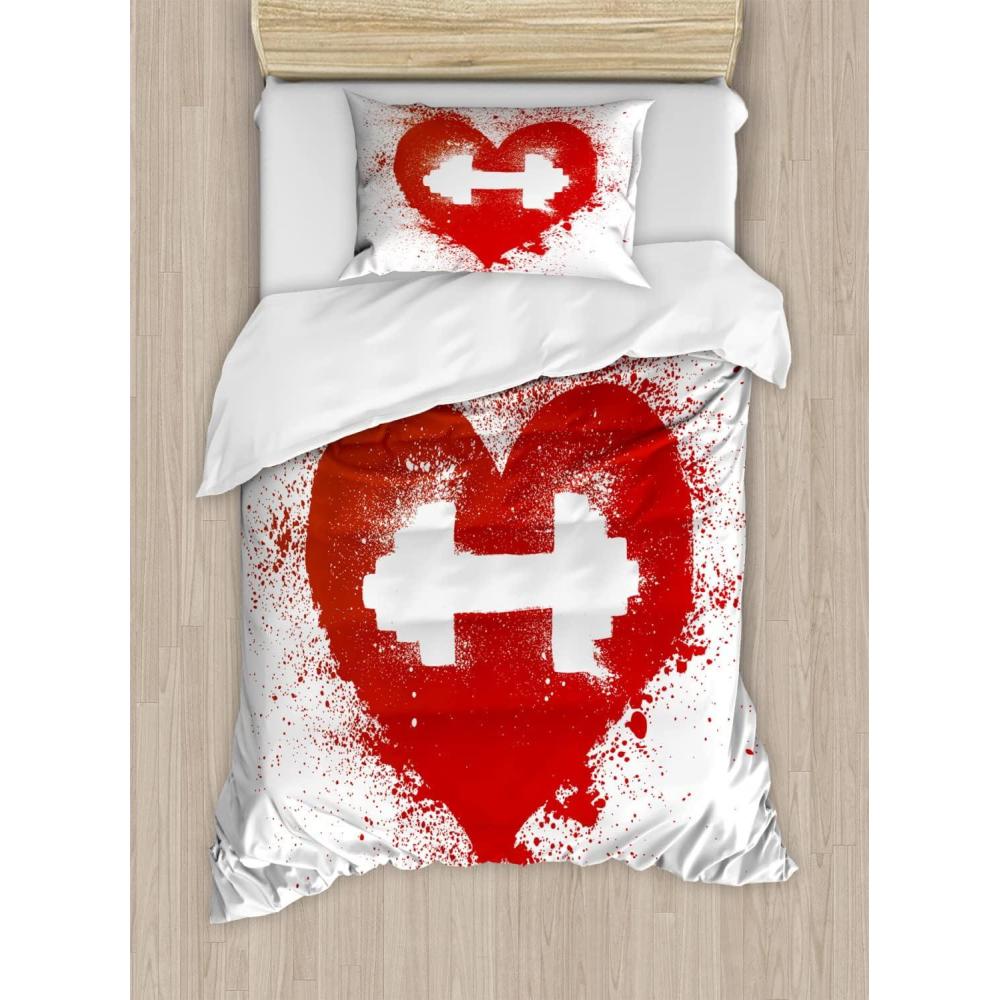 imageAmbesonne Kiss Duvet Cover Set Girl Black Silhouette Blowing Red Hearts Romance Love Valentines Day Theme Decorative 3 Piece Bedding Set with 2 Pillow Shams Queen Size Black White RedRed and White