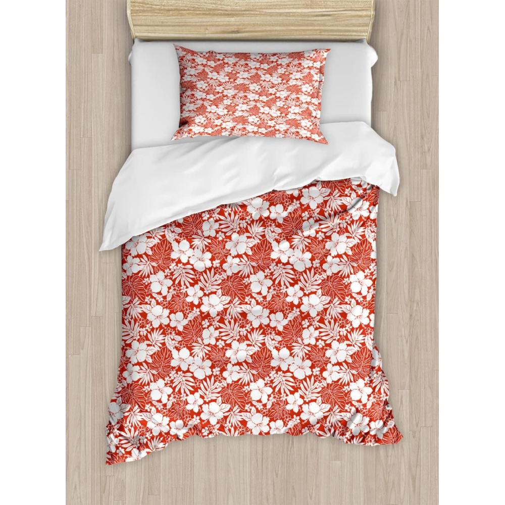 imageAmbesonne Kiss Duvet Cover Set Girl Black Silhouette Blowing Red Hearts Romance Love Valentines Day Theme Decorative 3 Piece Bedding Set with 2 Pillow Shams Queen Size Black White RedVermilion White