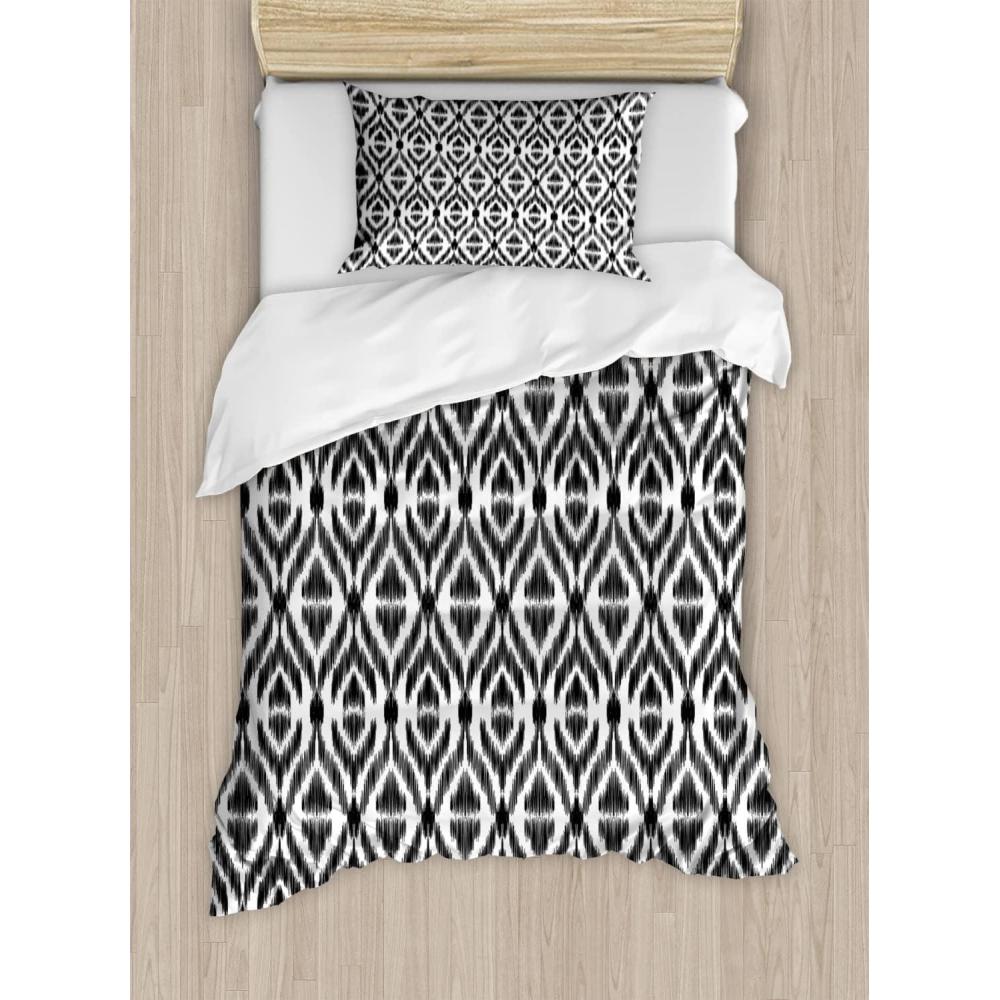 imageAmbesonne Kiss Duvet Cover Set Girl Black Silhouette Blowing Red Hearts Romance Love Valentines Day Theme Decorative 3 Piece Bedding Set with 2 Pillow Shams Queen Size Black White RedWhite and Black