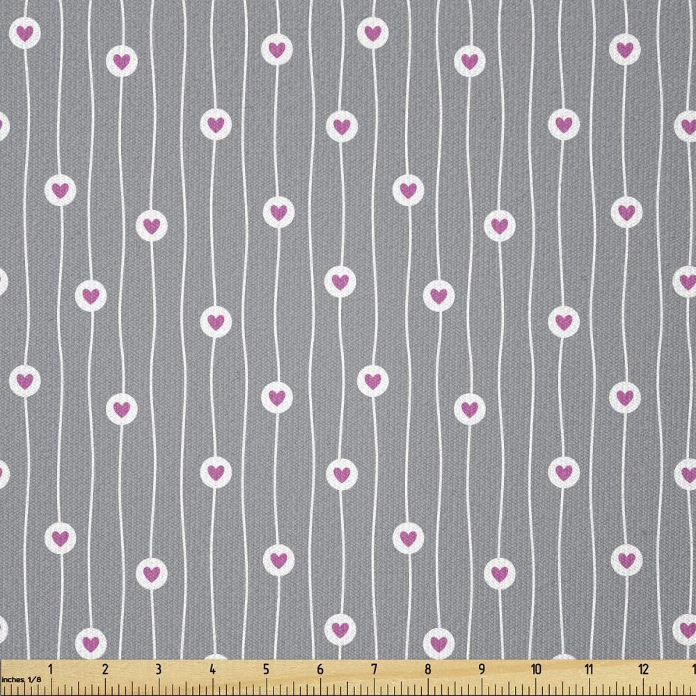 imageAmbesonne Love Fabric by The Yard Valentines Day Themed Pattern with Hearts on Curvilinear Stripes Stretch Knit Fabric for Clothing Sewing and Arts Crafts 10 Yards Grey Pale Fuchsia WhiteGrey Pale Fuchsia White