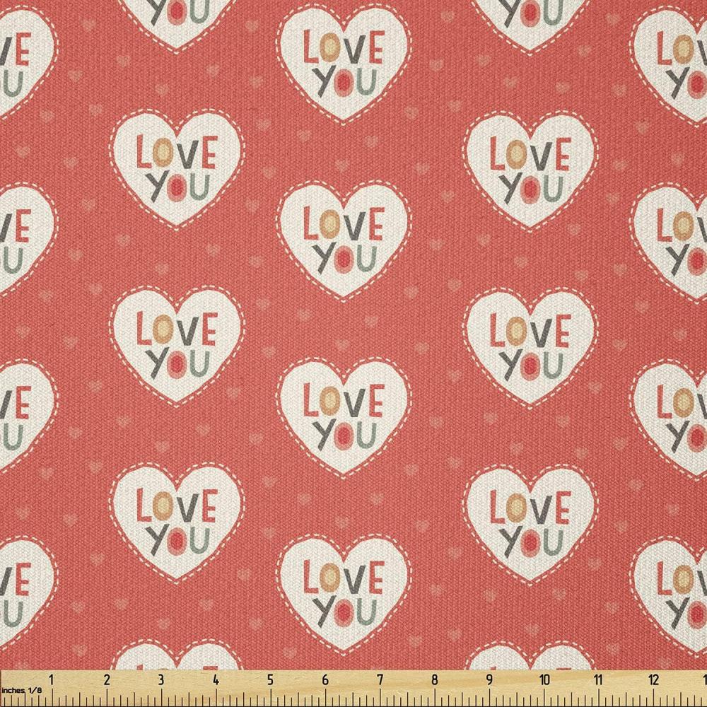 imageAmbesonne Love Fabric by the Yard Hipster Hearts Pattern with Love You Texts Heart Shapes Valentines Day Theme Stretch Knit Fabric for Clothing Sewing and Arts Crafts 10 Yards Vermilion Multicolor