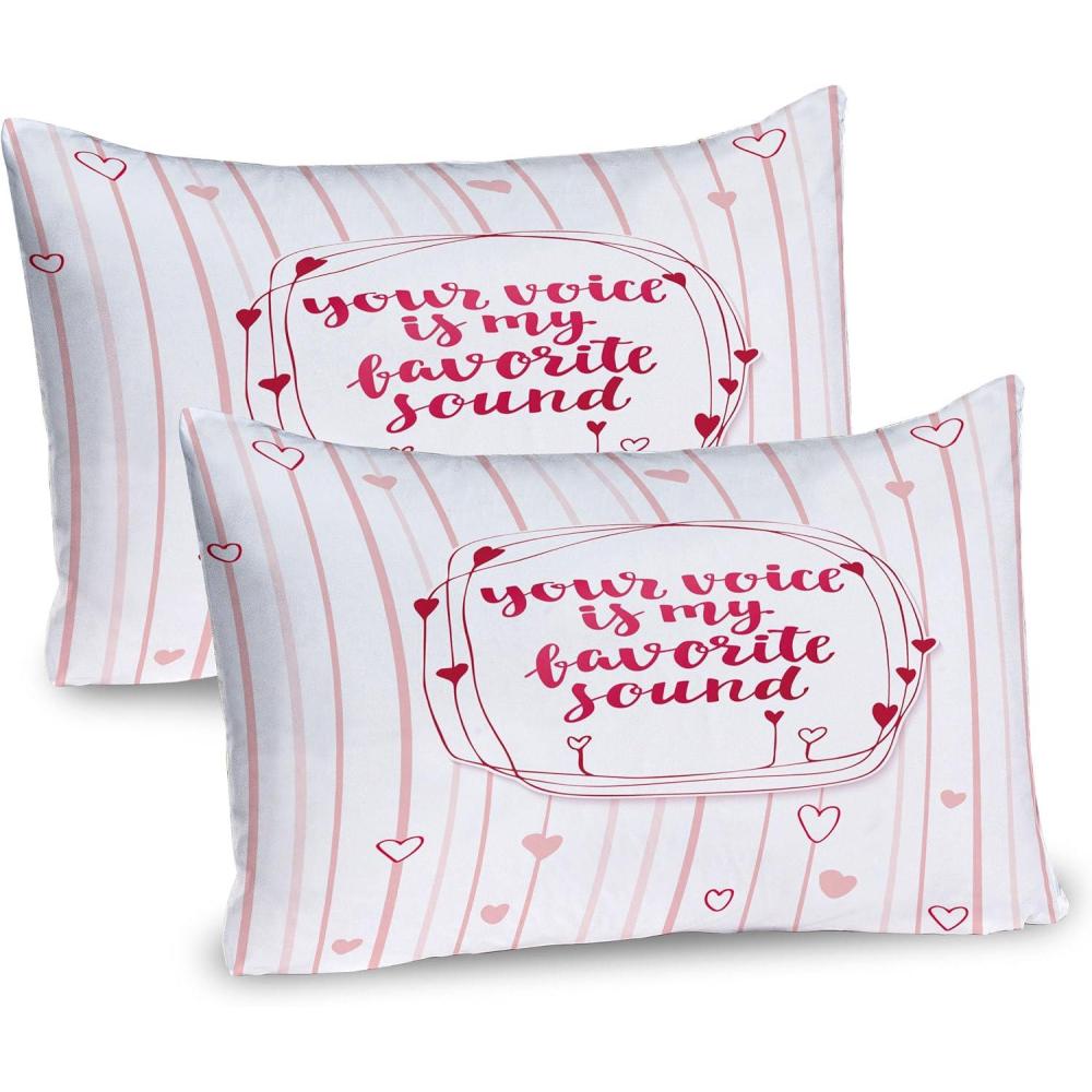 imageAmbesonne Love Pillow Sham Set of 2 Valentines Day Words with Hearts Frame on Vertical Lines Romantic Calligraphy Quality Microfiber Bedding Item for All Seasons 36 x 20 Pink Red Blush
