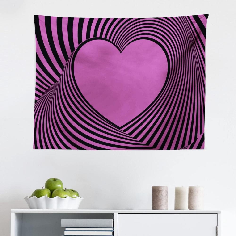imageAmbesonne Pink Zebra Tapestry Heart Shape with Twisting Lines Happiness Love Valentines Day Themed Stripes Fabric Wall Hanging Decor for Bedroom Living Room Dorm 45 X 30 Fuchsia BlackFuchsia Black