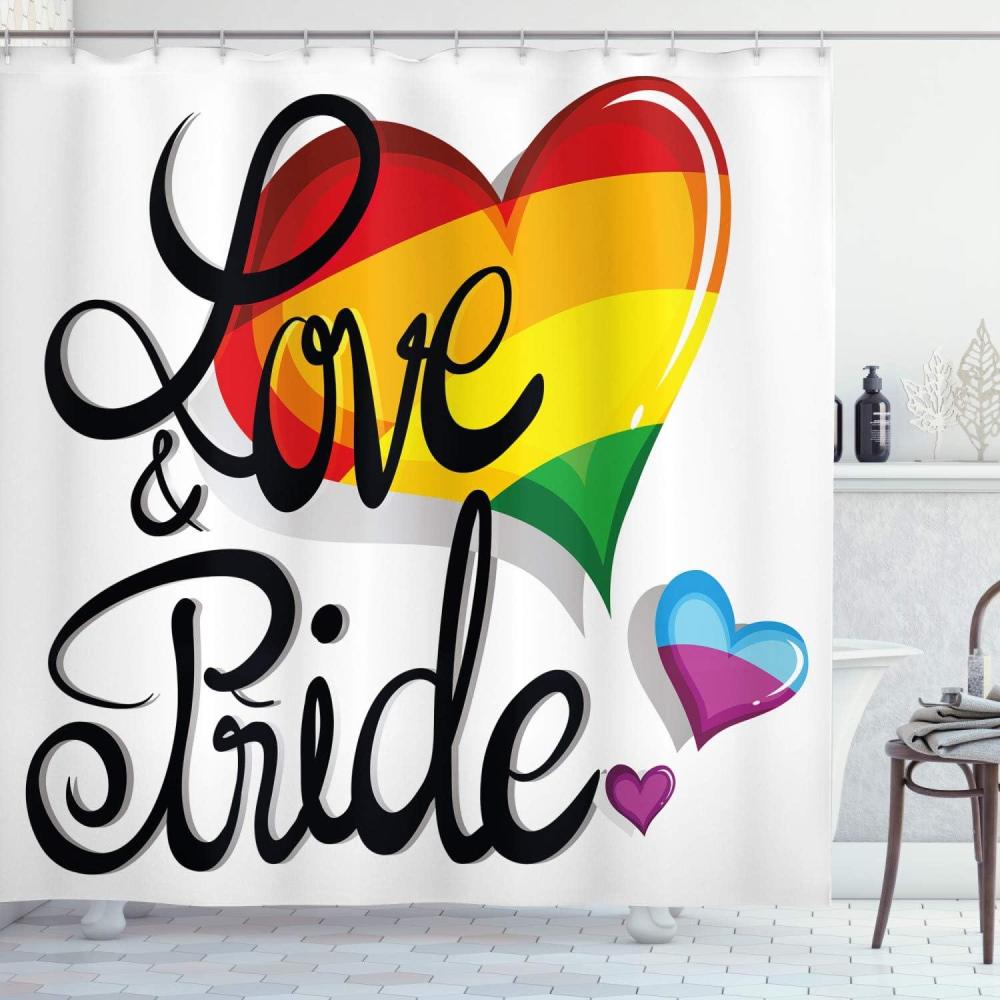 imageAmbesonne Pride Shower Curtain Vibrant Big and Little Hearts Gay Lesbian Transsexual Romantic Design Love and Pride Cloth Fabric Bathroom Decor Set with Hooks 69 W x 70 L Black Yellow