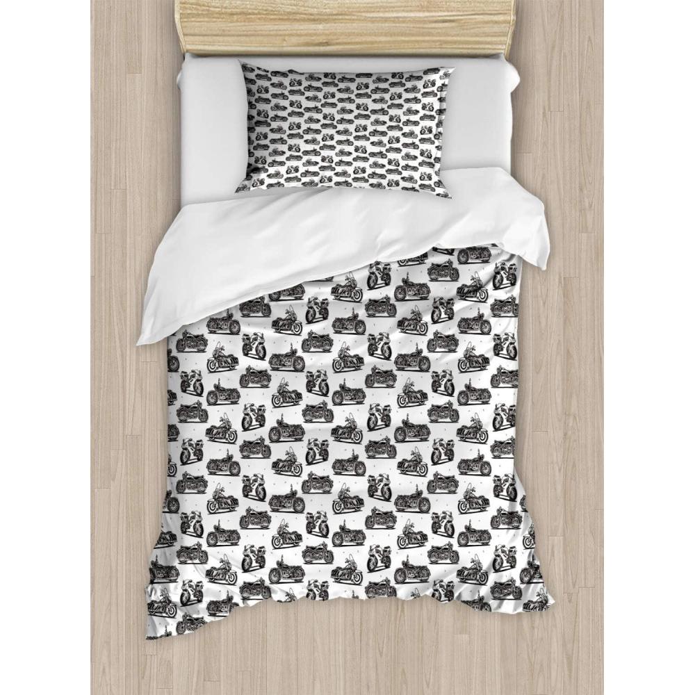 imageAmbesonne Purple Duvet Cover Set Unlucky Black Cat with Heart Filled Backdrop Valentines Day Animal Fun Decorative 3 Piece Bedding Set with 2 Pillow Shams Queen Size Lavender Pink BlackGrey White Black