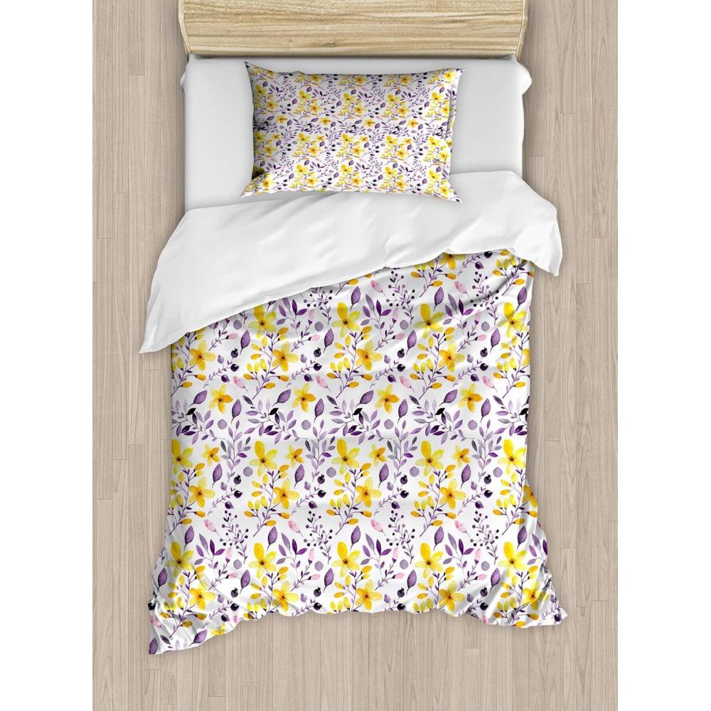 imageAmbesonne Purple Duvet Cover Set Unlucky Black Cat with Heart Filled Backdrop Valentines Day Animal Fun Decorative 3 Piece Bedding Set with 2 Pillow Shams Queen Size Lavender Pink BlackYellow Purple White