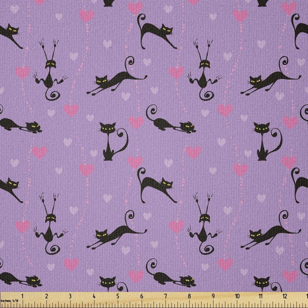imageAmbesonne Purple Fabric by The Yard Unlucky Black Cat with Heart Filled Backdrop Valentines Day Animal Fun Stretch Knit Fabric for Clothing Sewing and Arts Crafts 5 Yards Lavender Pink BlackLavender Pink Black