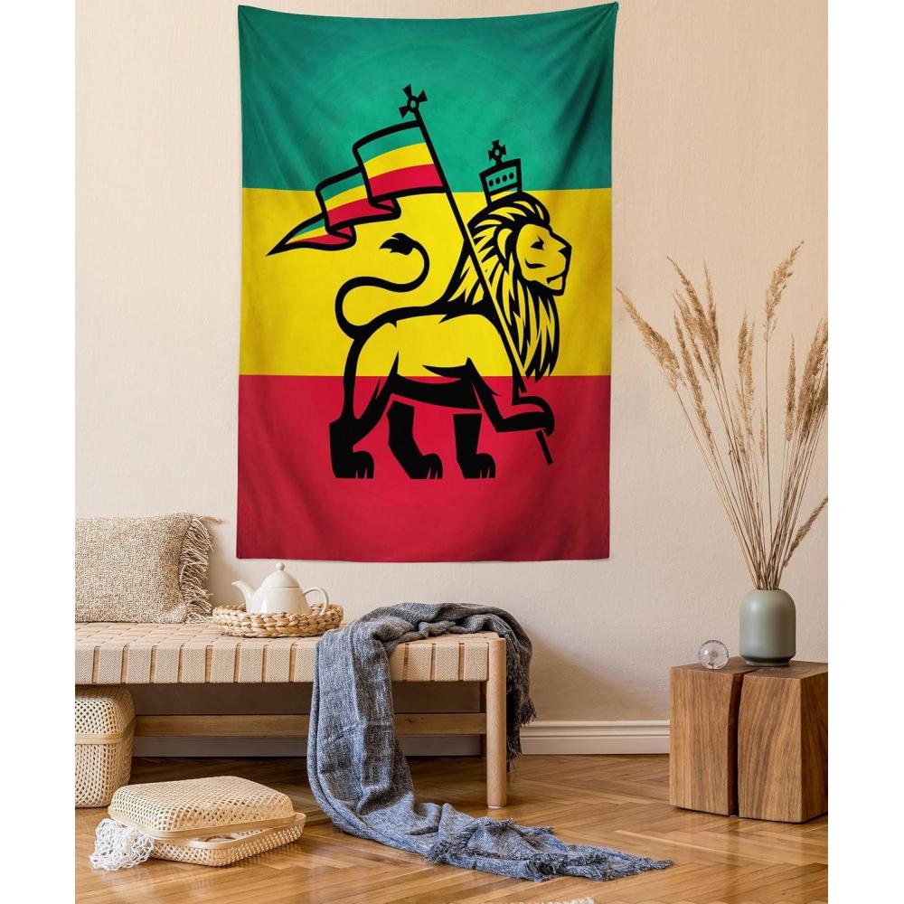 imageAmbesonne Rasta Tapestry Lion a Rastafari Flag Jungle Reggae Theme Art Colorful Cultural Folkloric Print Wall Hanging for Bedroom Living Room Dorm Decor 40 X 60 Yellow Black