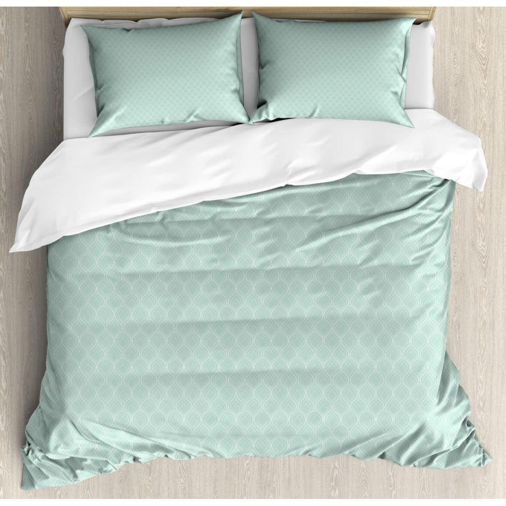 imageAmbesonne Romantic Duvet Cover Sets Geometric Horizontal Oval Rows Drawn Along Little Hearts Valentines Bedding Set with 2 Duvet Covers 4 Pillowcases 2 Pack Cal King Size Almond Green and White