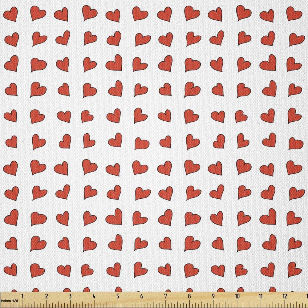 imageAmbesonne Romantic Fabric by The Yard Heart Pattern Lovers Valentines Day Honeymoon Girls Doodle Design Stretch Knit Fabric for Clothing Sewing and Arts Crafts 5 Yards Orange WhiteOrange White